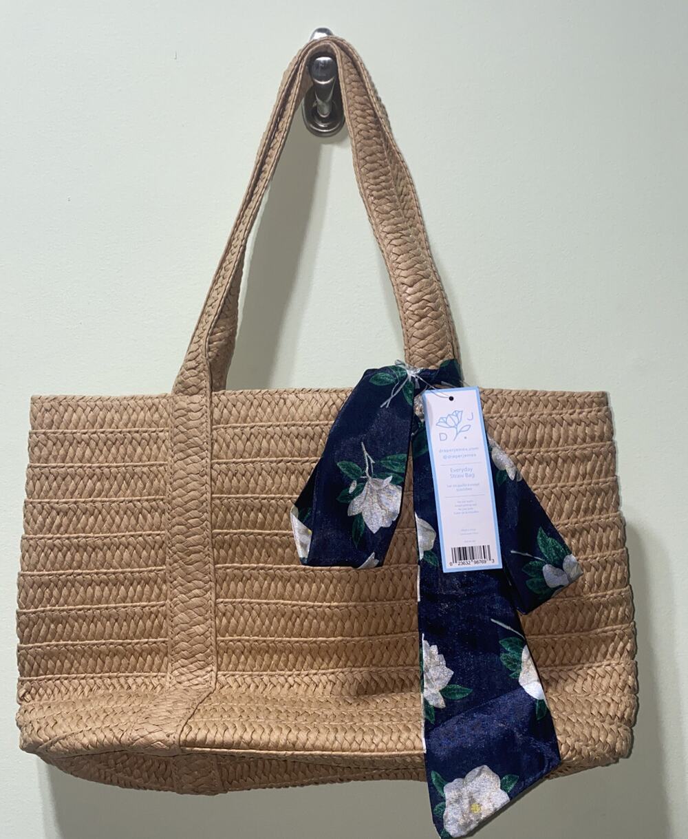 NWT Draper James Straw Tote Bag Floral Scarf Beach Shopper FabFitFun